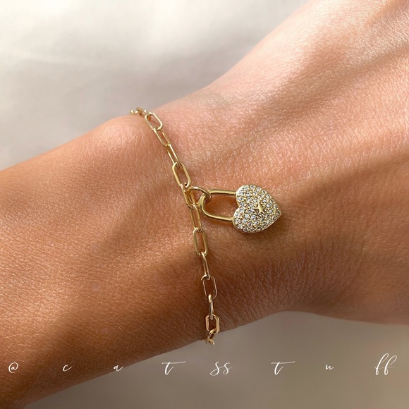 CZ Heart Padlock Bracelet - Picture 8 of 10